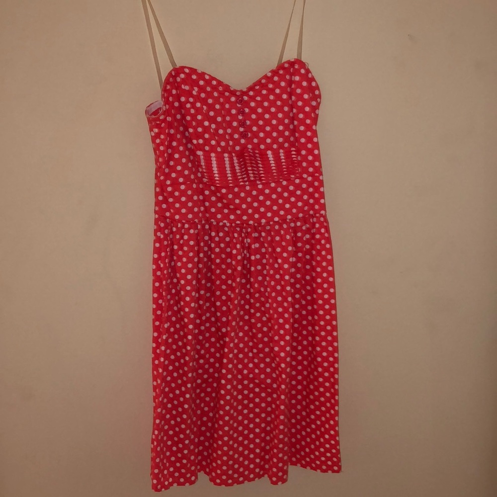 orange and white polka dots dress